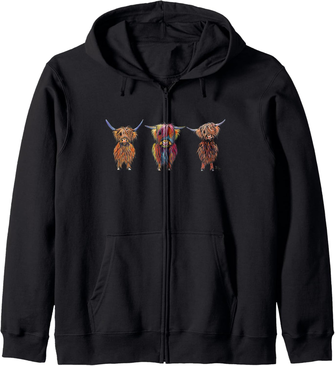 " ALL THRee" T-Shirt mit Highland-Kuh-Aufdruck Kapuzenjacke