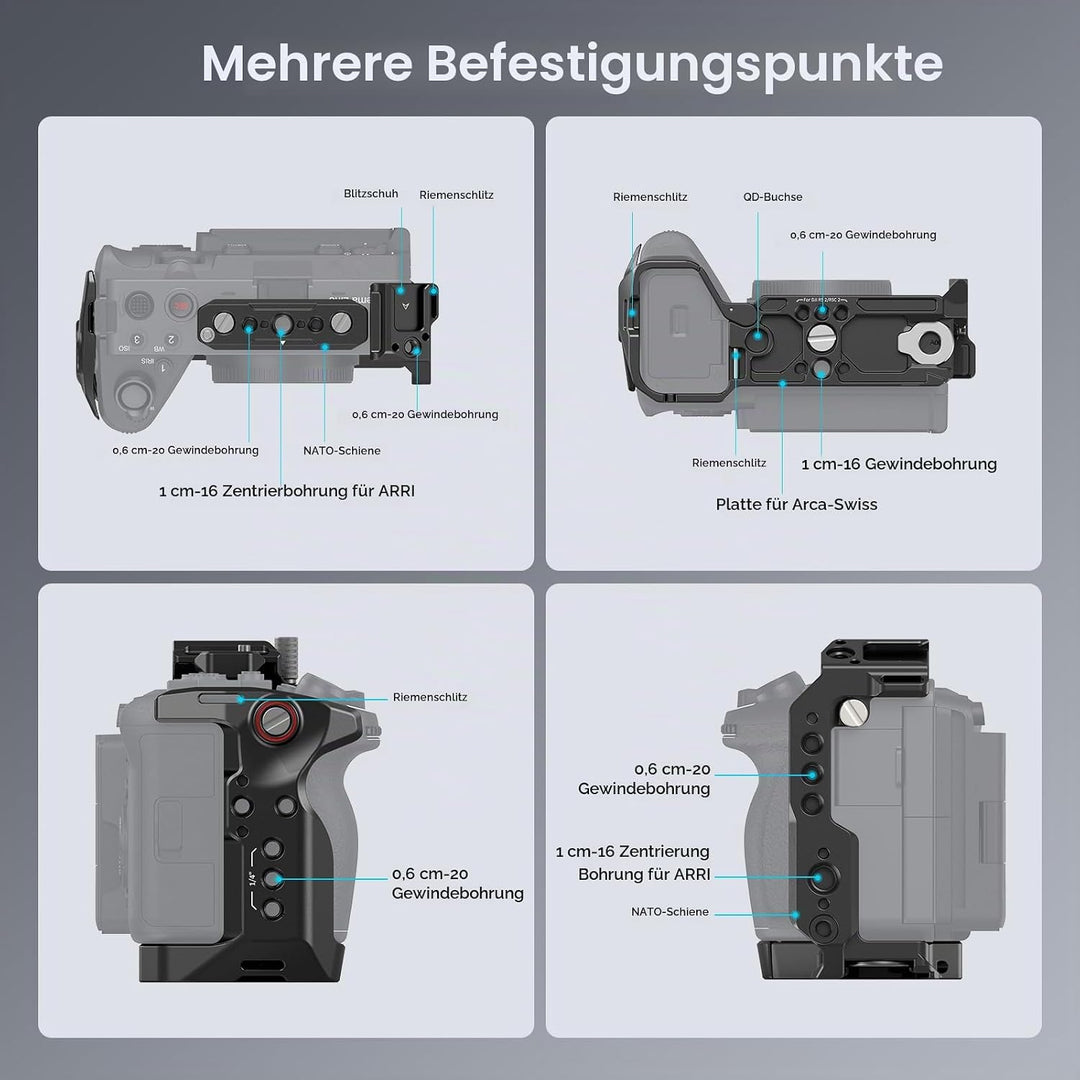 SMALLRIG Cage für Sony FX30 FX3 mit HDMI-Kabelklemme, Klassisch Hellschwarze Oberfläche, Inklusive K