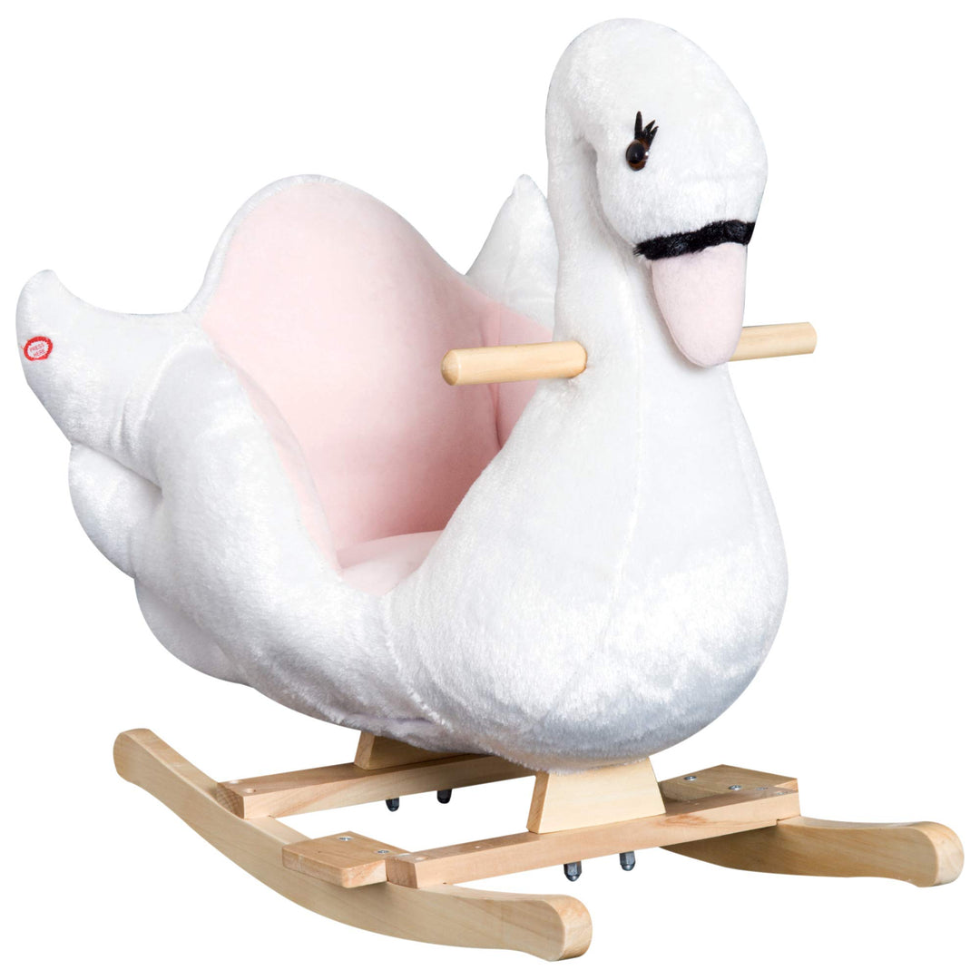 HOMCOM Schaukeltier Schaukelpferd mit Sicherheitsgurt Musik, 55 cm Baby Schaukel aus weichem Plüsch