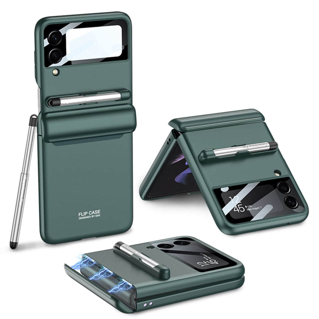 COQUE Galaxy Z Flip 3 Hülle, aufklappbare All-Inclusive-Hülle mit gehärtetem Displayschutz|Stift ber