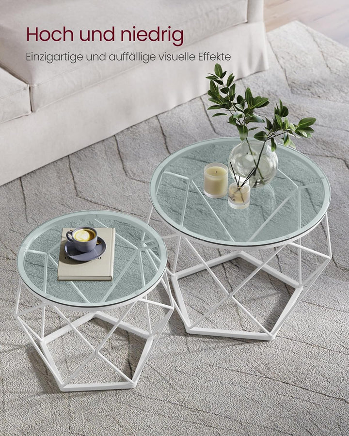 VASAGLE Couchtisch rund, 2er Set, Wohnzimmertisch, Beistelltisch, modern, abnehmbare Tischplatte, fü