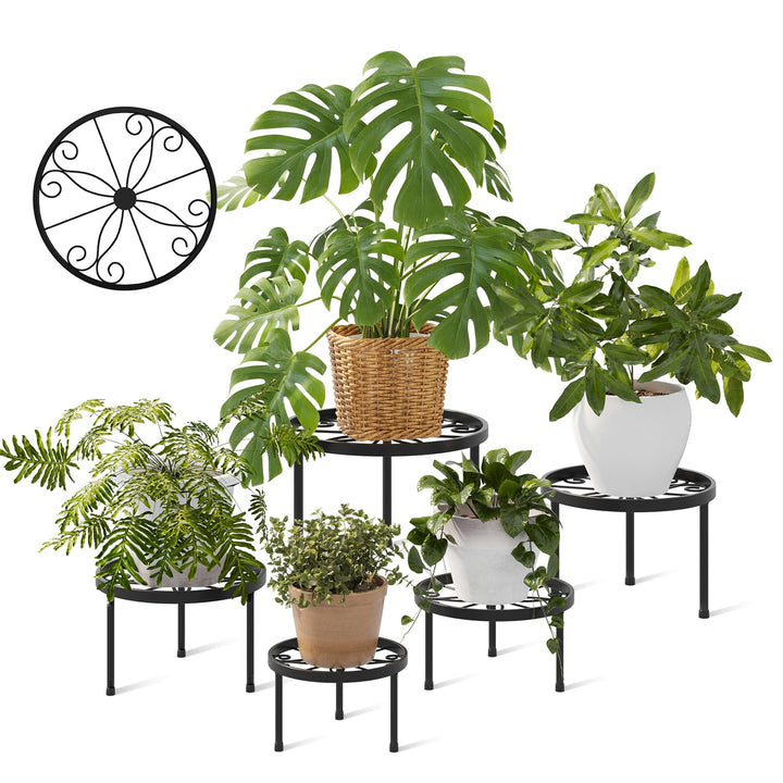 Bamworld 5 Set Blumenständer Metall Schwarz Pflanzenregal Indoor Blumenregal Kleines Metall Blumenst