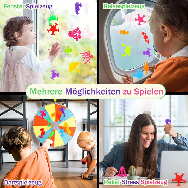 Saugnapf Spielzeug, 50 Stück Sensorik Silikonbausteine Saugspielzeug, Badespielzeug Baby ab 3 Jahre