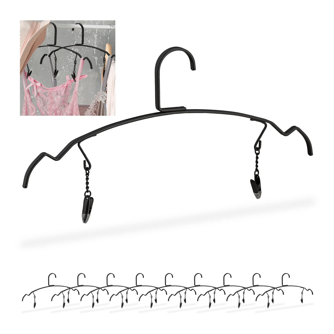 50 x Kleiderbügel, Dessous & Lingerie Bügel mit 2 Klammern, Unterwäschebügel Metall, 33 cm breit, Cl