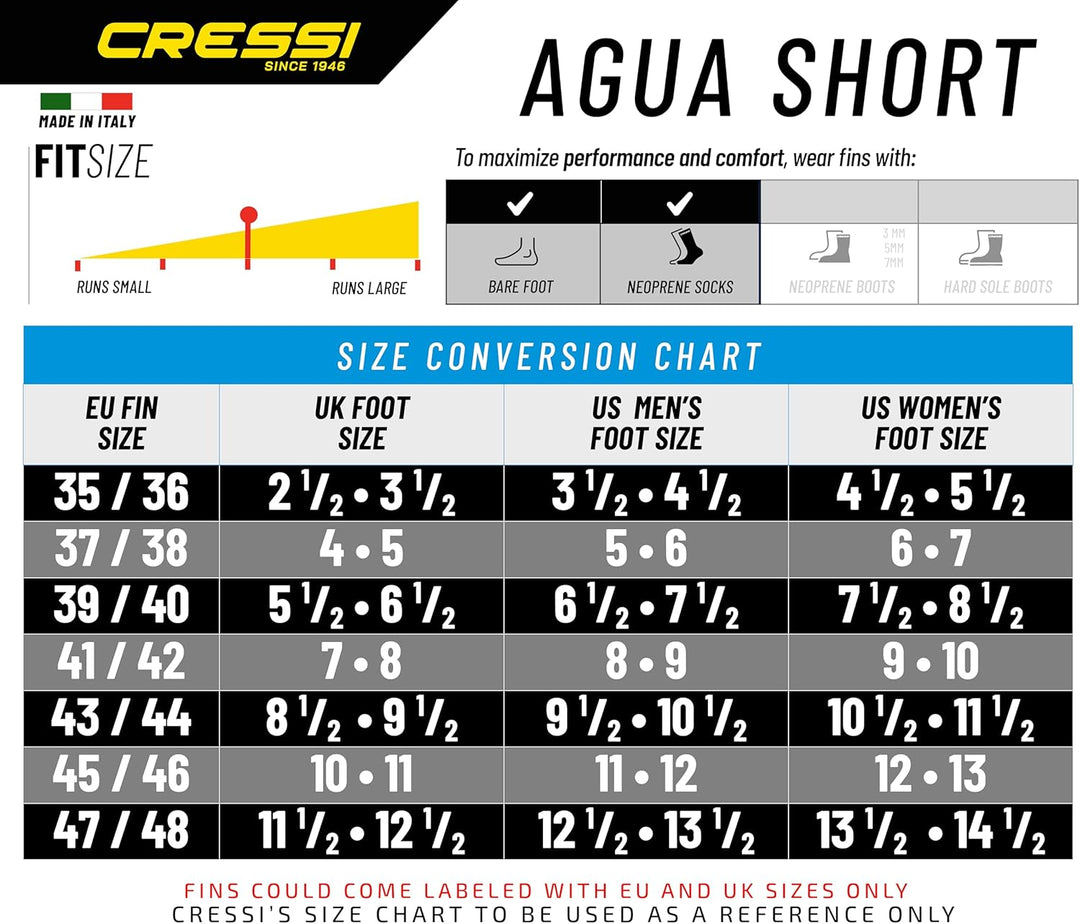 CRESSI Agua Short Fins - Self Adjusting Flossen für Schnorcheln, Schwimmen und Trainieren 35/36 Blau