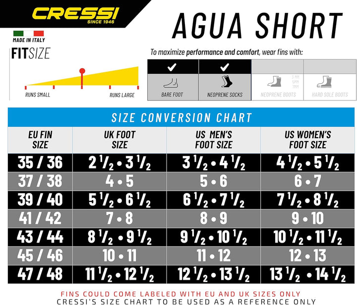CRESSI Agua Short Fins - Self Adjusting Flossen für Schnorcheln, Schwimmen und Trainieren 35/36 Blau