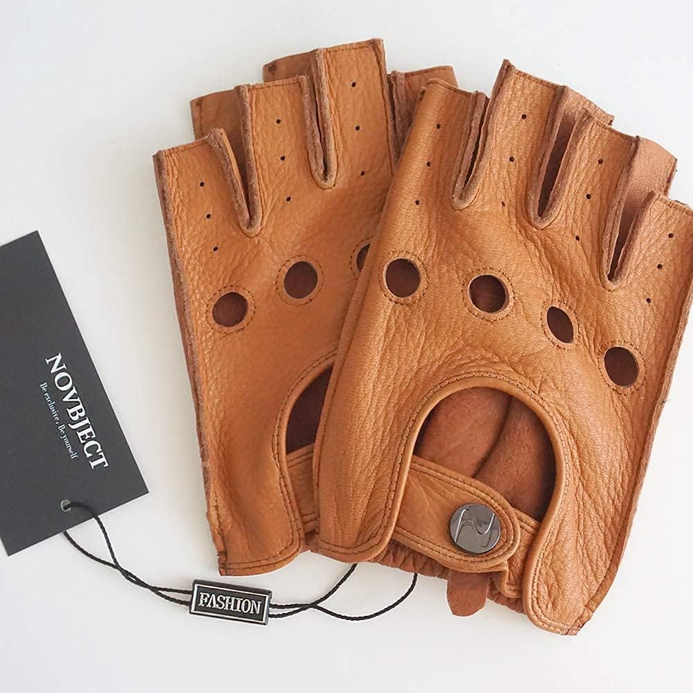 Herren Fingerlose Lederhandschuhe Hirschleder Halber Finger Ungefüttert Motorrad Outdoor Autohandsch