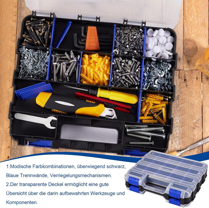 Doppelseitig Sortimentskasten, 34 Fächer Kleinteile Organizer mit Abnehmbarer Trennstege, Doppelseit