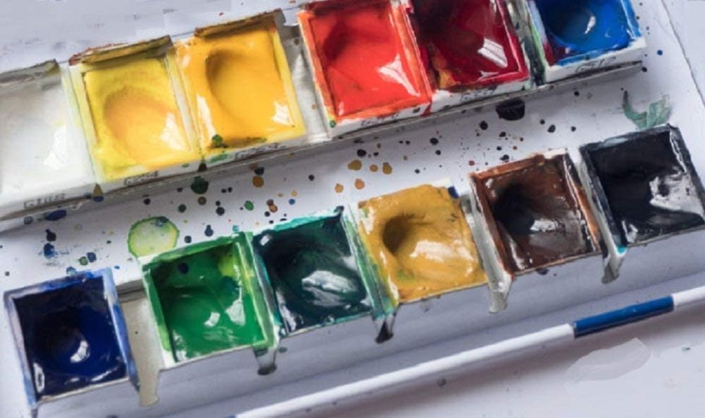 36 Näpfchen Feine Van Gogh Künstler Aquarellfarben im Metall Aquarellkasten incl. Pinsel und Mischpa