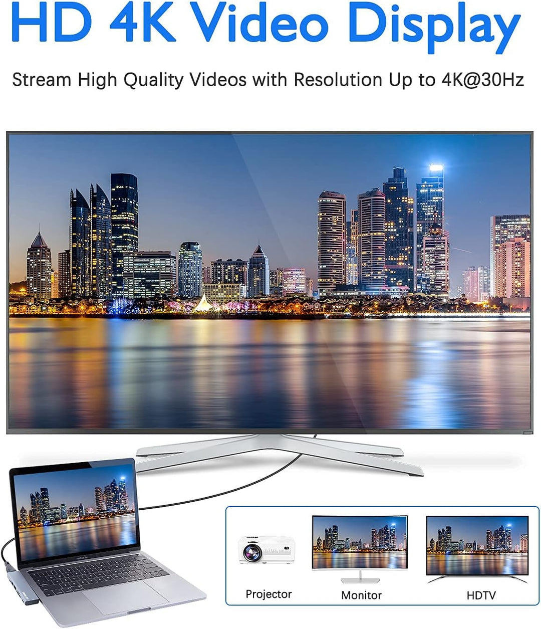 7 in 2 USB C Hub für MacBook Pro/Air, Dock mit 4K HDMI, USB 3.0 & 2.0, SD/TF Kartenleser, Thunderbol