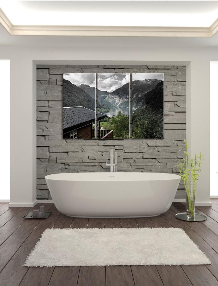 Pixxprint Hütte in schöner Umgebung B&W Detail 3-Teiler Leinwandbild 120x80 Bild auf Leinwand