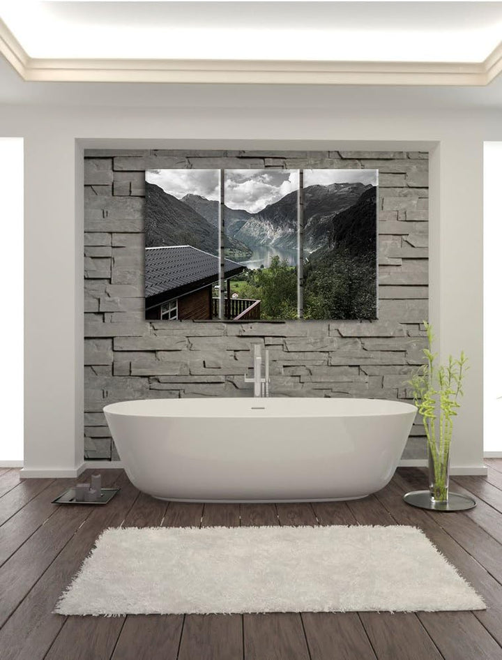 Pixxprint Hütte in schöner Umgebung B&W Detail 3-Teiler Leinwandbild 120x80 Bild auf Leinwand