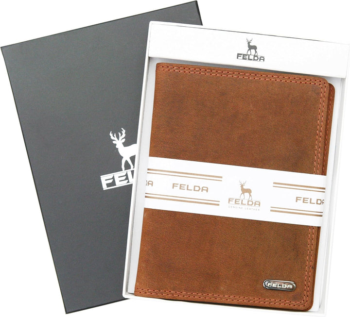 FELDA - Reisepasshülle aus Leder - Bordkartenfach & RFID-Blocker - in Geschenkschachtel