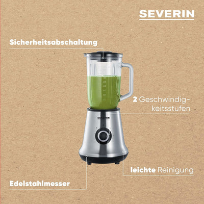 SEVERIN Standmixer mit Glas-Mixbehälter, 1 L, ca. 500 W, SM 3734, Edelstahl/Schwarz ohne Zubehör Sin