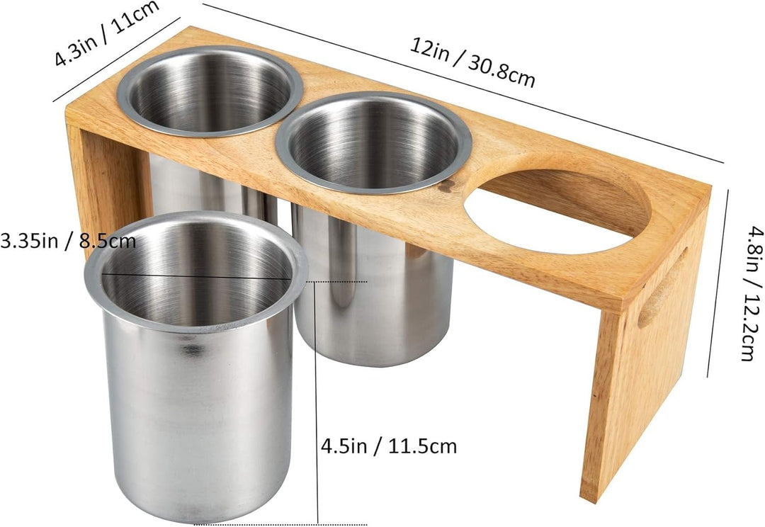 IMEEA Besteckhalter Küchen Utensilienhalter aus SUS304 Edelstahl und Baumholzbasis (3-teilig) 30,5 L