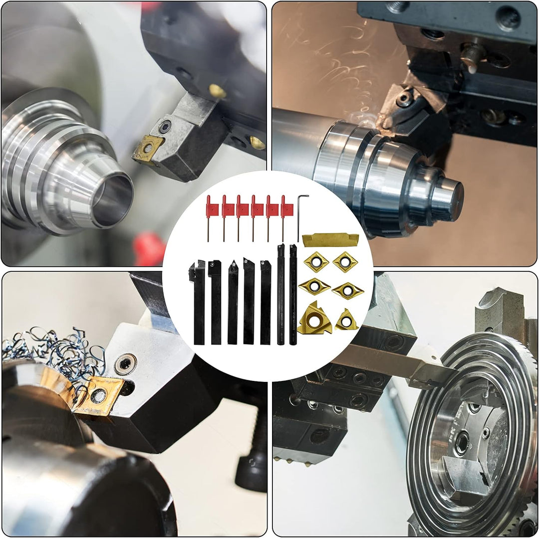 21 Stück Drehmeissel mit Wendeplatten Bohrstange Drehmeisselhalter Set, 7 x Drehmaschinen-Halterung,