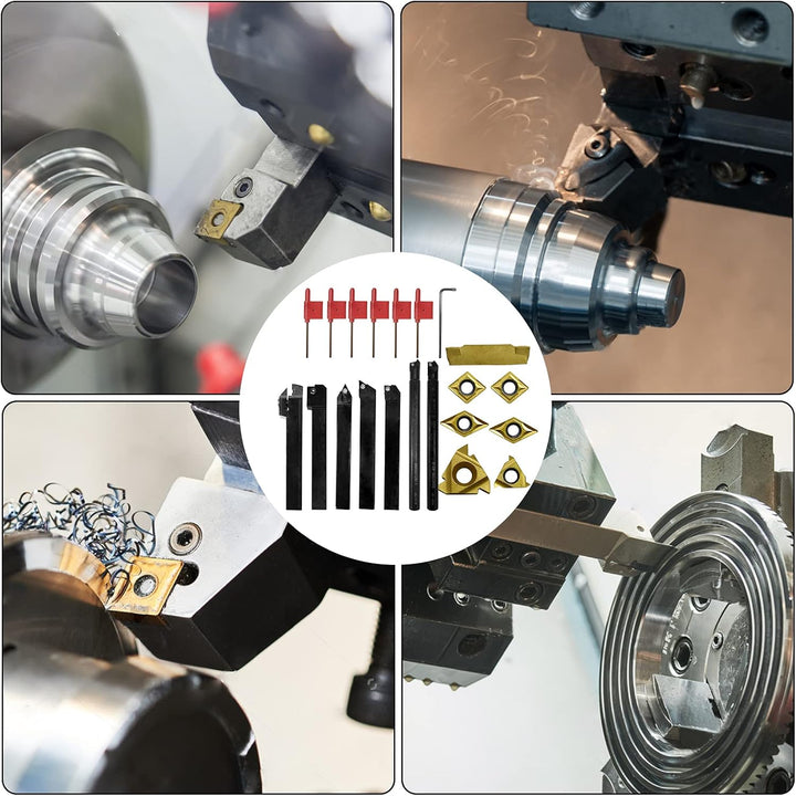 21er Set Drehmeissel, 12mm Bohrstange Schaftdrehmaschine Drehwerkzeughalter mit Hartmetall-Wendeschn