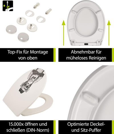'aquaSu® WC-Sitz mit Absenkautomatik, lustiges Dekor Stadtaffe, abnehmbar, antibakterieller Duroplas