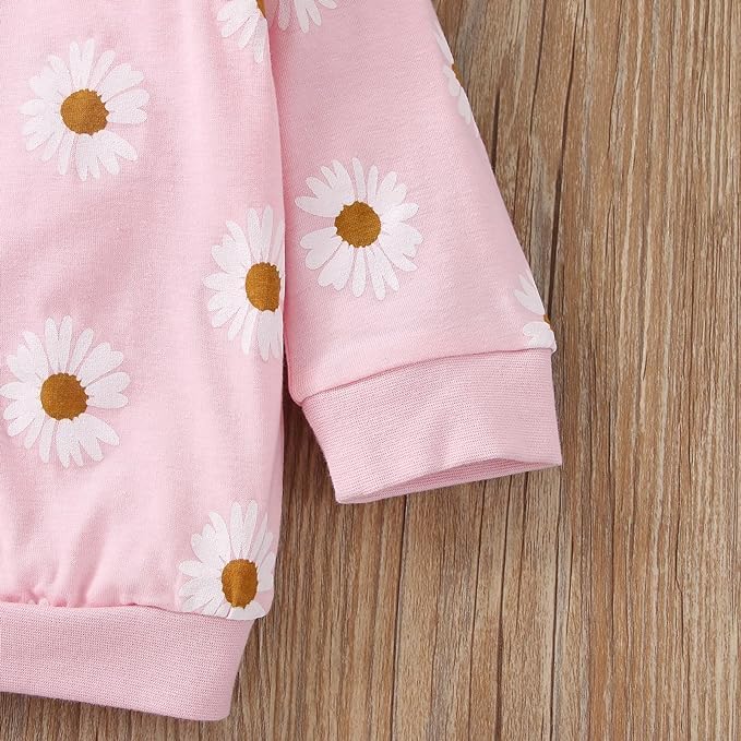 Neugeborene Säugling Baby Mädchen Kleidung Langarm Daisy Blume Sweatshirt+Hosen+DIY Stirnband Outfit
