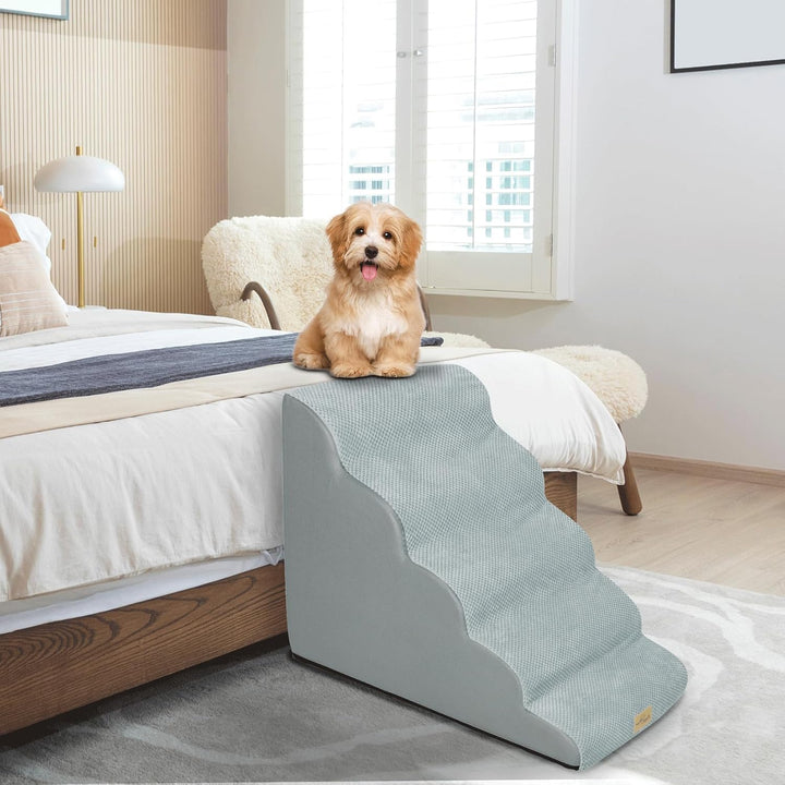 BingoPaw Haustiertreppe Hundetreppe 5 Stufen: Hundetreppe 56 cm Hoch Hunderampe für Bett und Sofa, B