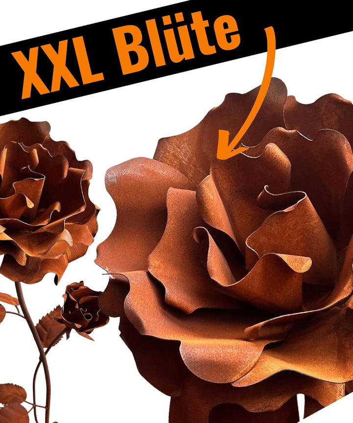 Terma Rost 3D Rose XXL 120 cm Höhe Rostblume Gartendeko rost Gartenfigur gross Metallfigur Garten Sc