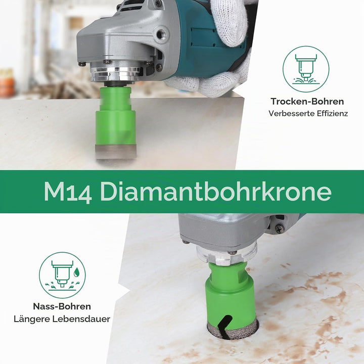 Snowtaros Diamant Fliesenbohrer Set, 6/6/8/20/35/50/68mm M14 Diamantbohrer mit 10mm Fingerbohrer/50m