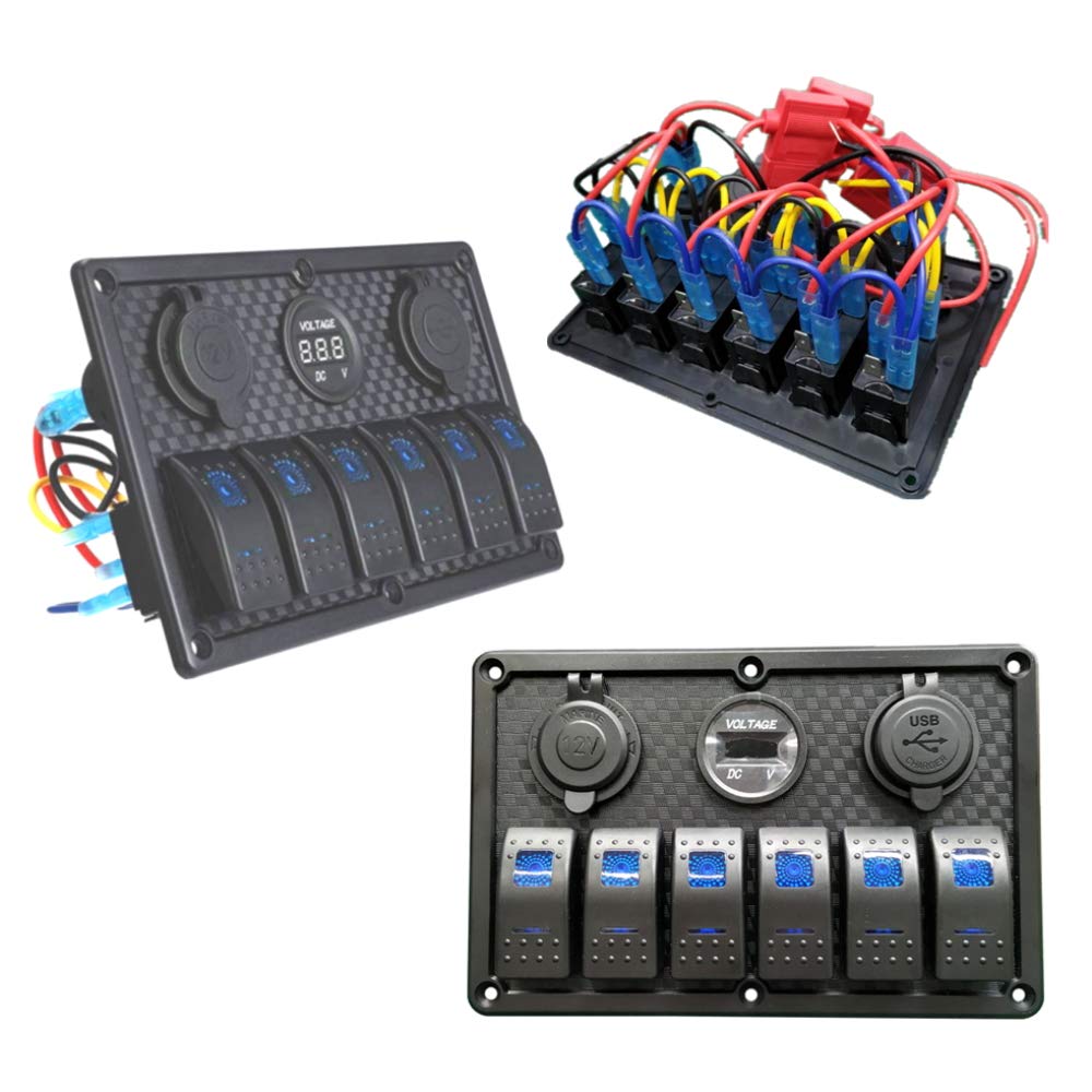 Thlevel wasserdichte 6 Gang Schalter Panel Rocker Schalttafel, 12V/24V Digitaler Spannungsmesser, Do