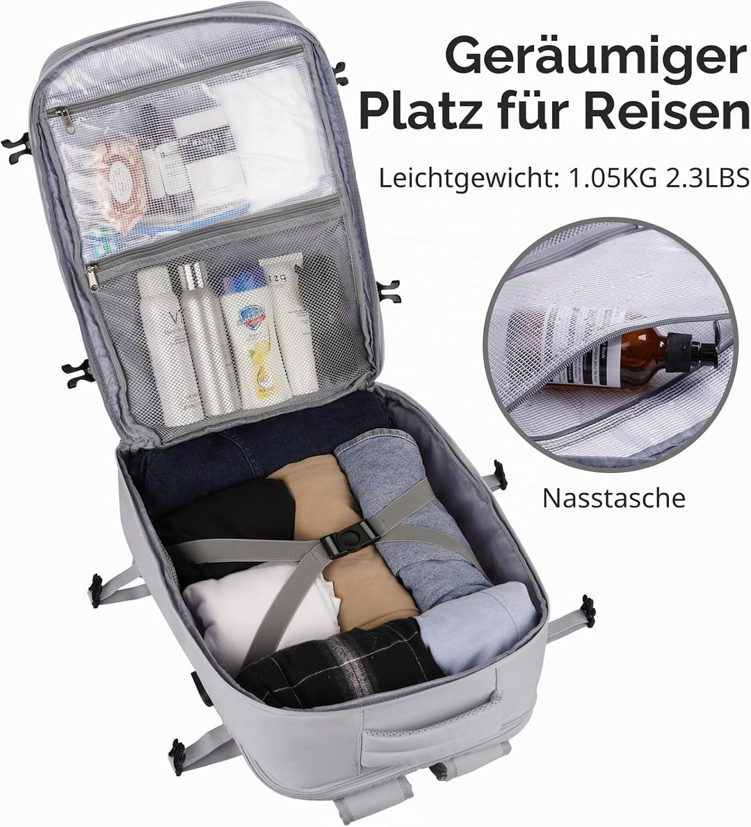 MOMUVO Reiserucksack, Rucksack Handgepäck Flugzeug, Ryanair Handgepäck 46x31x20, mit 17.3 Zoll Lapto