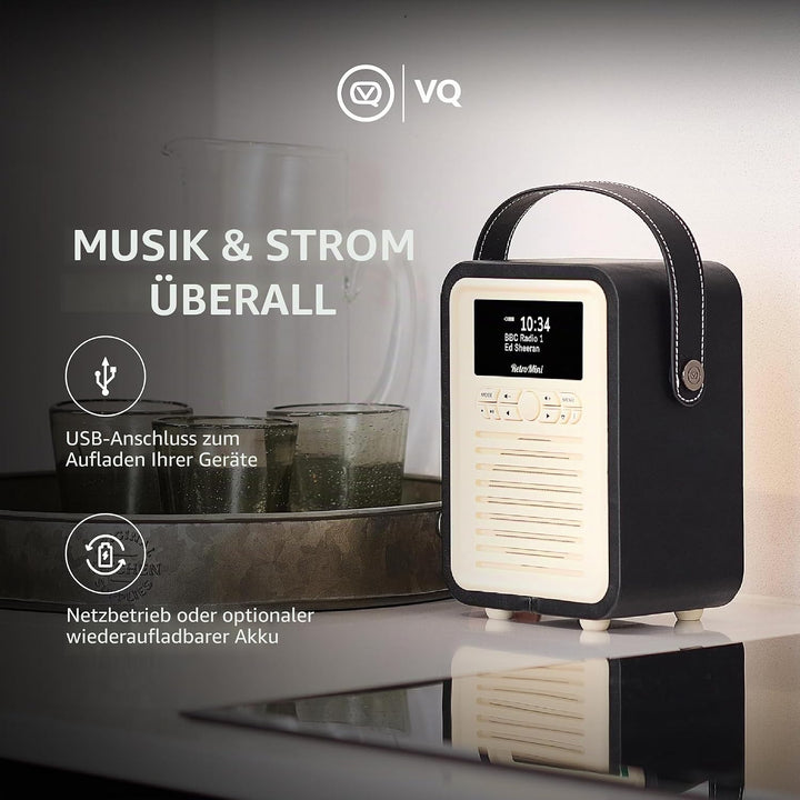 VQ Retro Mini Tragbares Radio mit Bluetooth-Lautsprecher und 60 Voreinstellungen. Enthält ein DAB-Ra