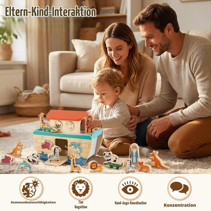 HERSITY Arche Noah aus Holz, Holzspielzeug Kinder Taufgeschenke für Mädchen Jungen 12 Monate, Holz S