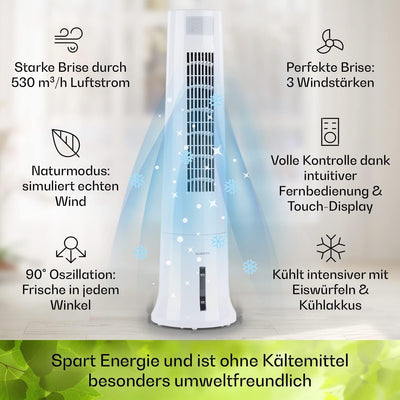Klarstein Highrise - 3-in-1 Luftkühler, Ventilator, Luftbefeuchter 35W 530 m³/h max.2,5L Eispack, dr