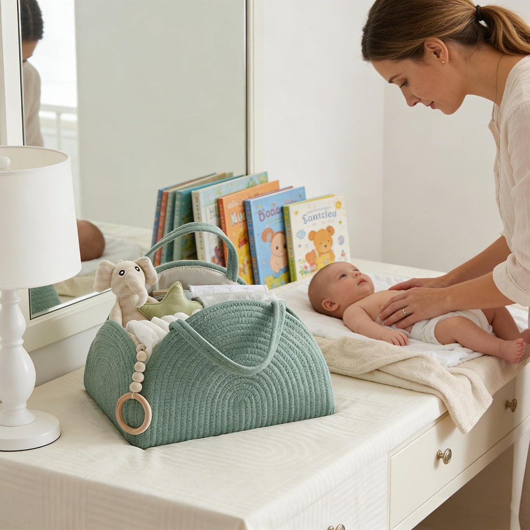 YUEMING Baby Windel Caddy Organizer, Tragbarer Wickelorganizer mit Fächern und Griffen, Wickelkorb B