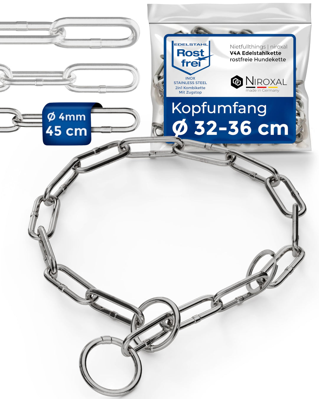 rostfreier Kettenwürger mit Zugstop zum Hundetraining - Hundehalsband Hundekette aus Edelstahl - lan