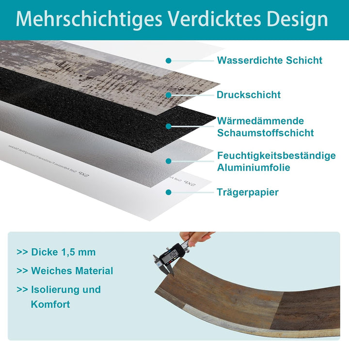 Oxdigi PVC Bodenbelag Selbstklebende 1.6m², Verdickt Holzoptik Vinylboden Bodenfliesen für Eingangst