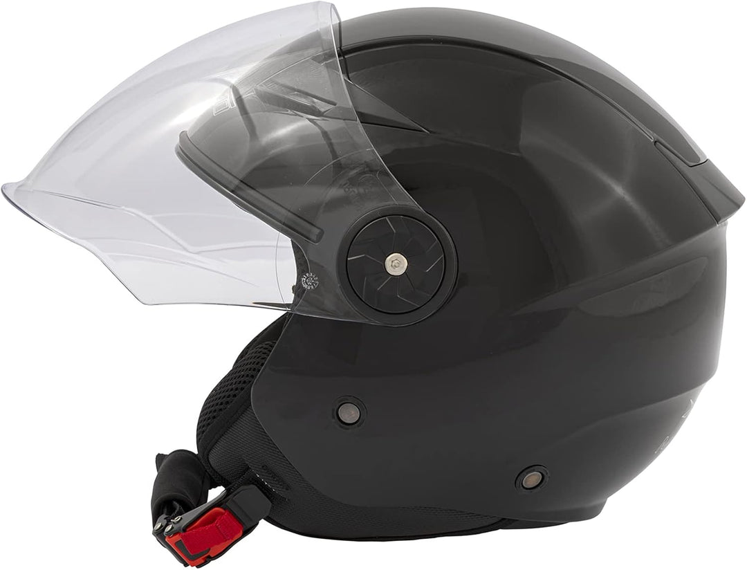 Motorradhelm Motorrad Roller Offenes Jet Scooter Helm Viser ECE 22 53-54 cm ( XS) Schwarz, 53-54 cm