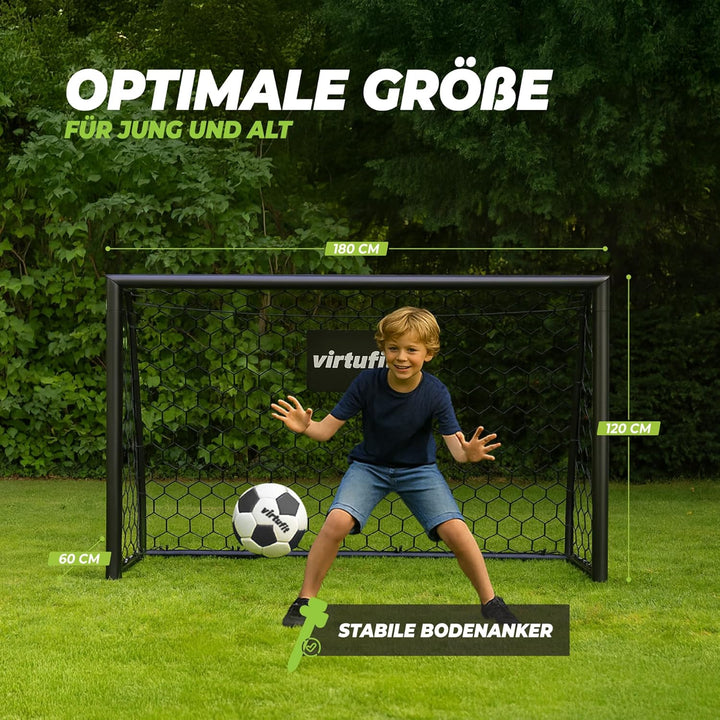 VirtuFit Fussballtor mit Torwand für Kinder – Fussballtore 180 x 120 x 60 cm Premium Tor, 180 x 120