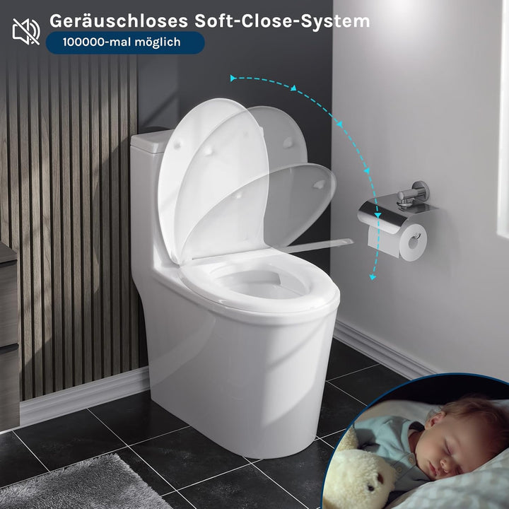WOLTU Toilettendeckel, WC-Sitz mit Absenkautomatik, Klobrille Klodeckel mit Schnellverschluss, Toile