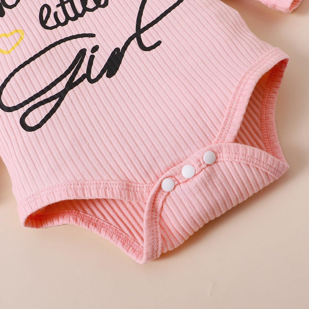 Vestiti Set per Neonata Manica Corta/Lunga Stampa a Lettere Tutina a Coste +Gonna in Denim Abbigliam