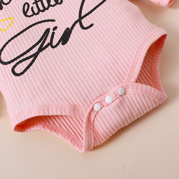 Vestiti Set per Neonata Manica Corta/Lunga Stampa a Lettere Tutina a Coste +Gonna in Denim Abbigliam
