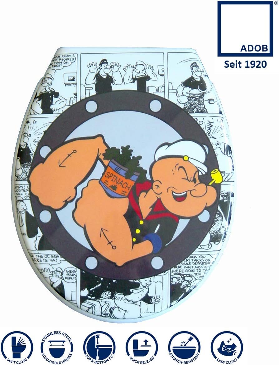 Duroplast WC Sitz Klobrille Modell Comic mit Absenkautomatik, zur Reinigung abnehmbar, 59824 Weiss,