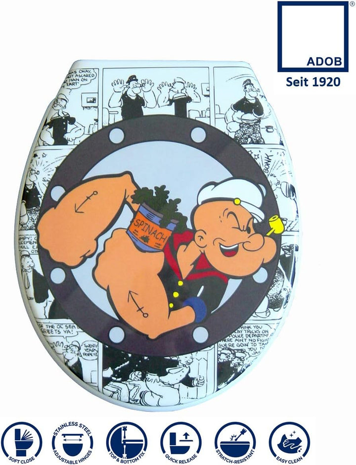 Duroplast WC Sitz Klobrille Modell Comic mit Absenkautomatik, zur Reinigung abnehmbar, 59824 Weiss,