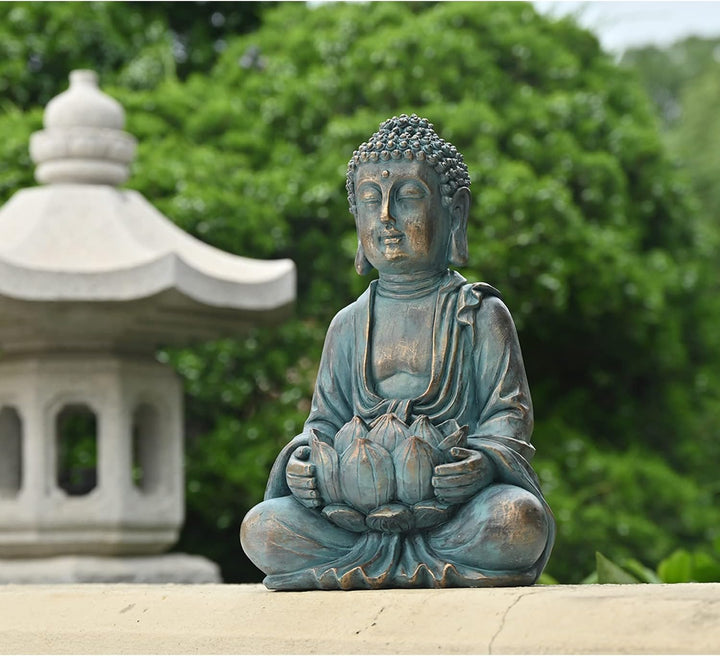 TERESA'S COLLECTIONS Gartendeko für draussen,Buddha Figur Garten Solarleuchte Harz sitzende Budda St