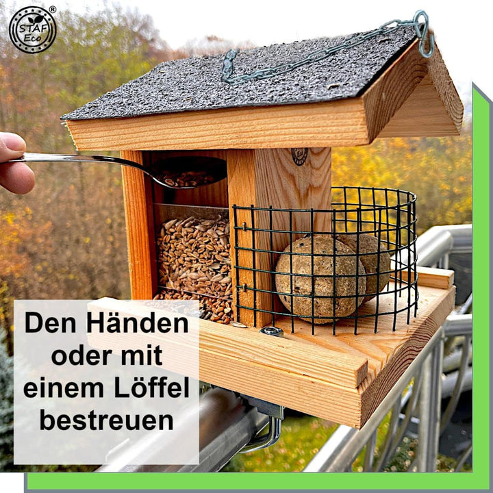 STAFECO® Vogelfutterhaus für Balkon oder zum Aufhängen wetterfest Futterhaus Handarbeit aus Natur Ho