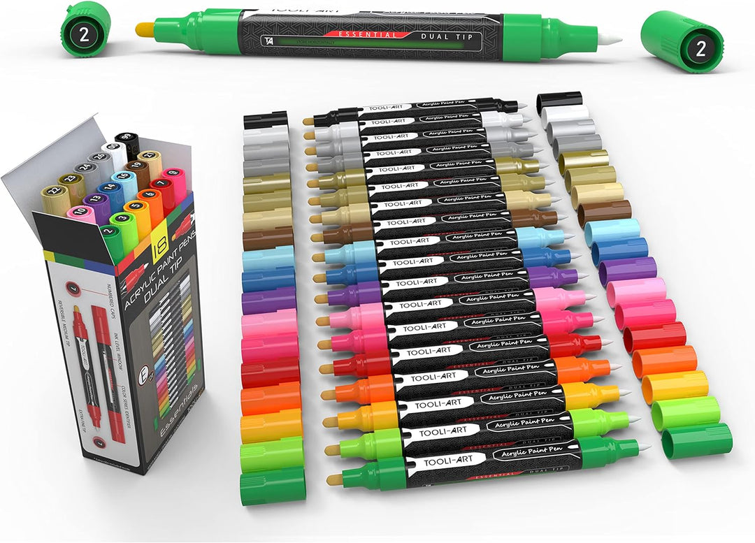 TOOLI-ART Acrylfarben-Marker-Set Essential Color Series für Felsmalerei, Leinwand, Tassen, Kunststof