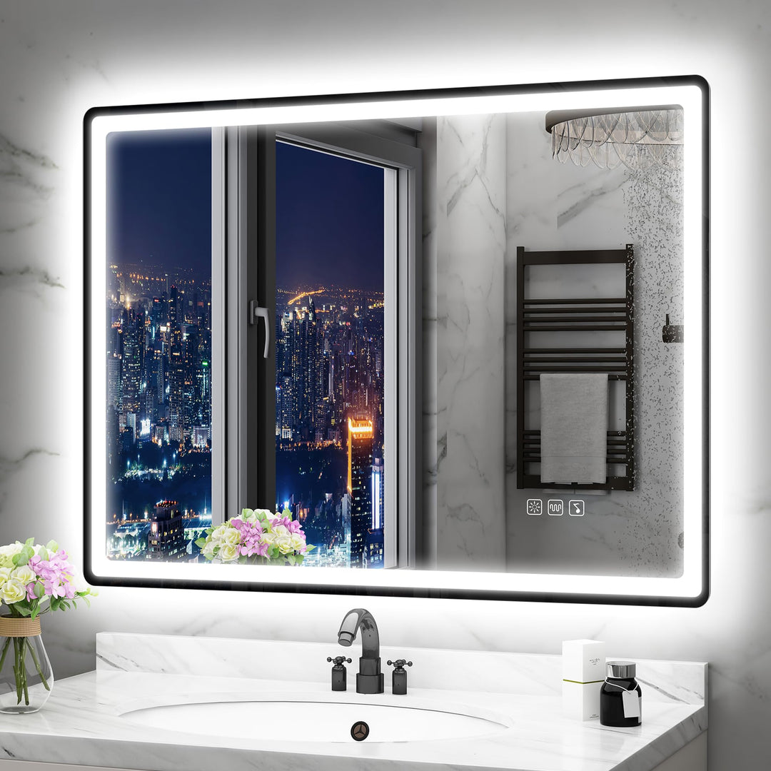 STARLEAD 80x60cm Schwarz LED-Badezimmerspiegel-mit-Beleuchtung und Bluetooth, Entfoggen, Dimmbar, 3
