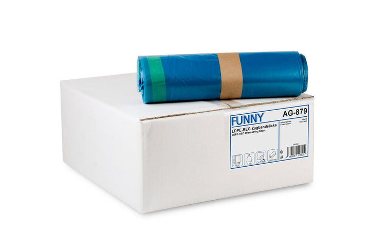 Funny AG-879 LDPE-Zugbandsäcke, 700 x 1100 mm, Typ 60, Blau, Circa 120 L, 250 Stück) Single, Single