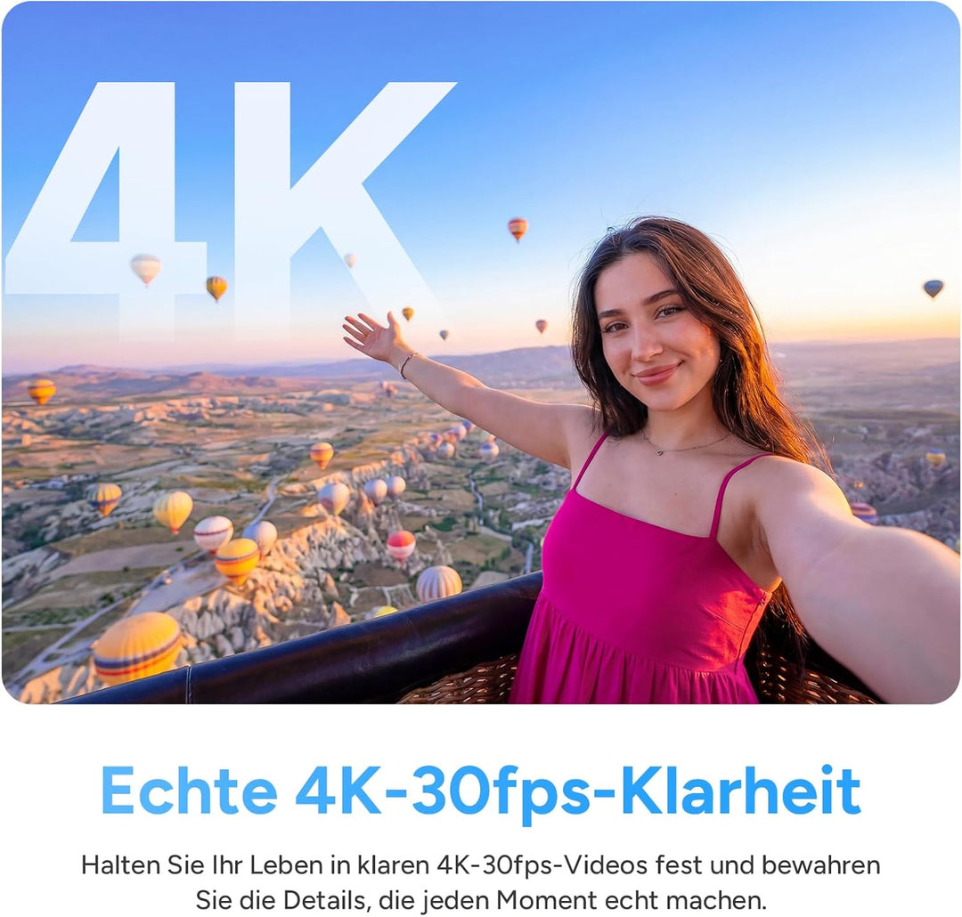 SJCAM C100 Pro 4K Bodycam, Mini Action Cam, 64GB, 148Min, 32g leicht | 120° POV Vlog Kamera, 30m Was