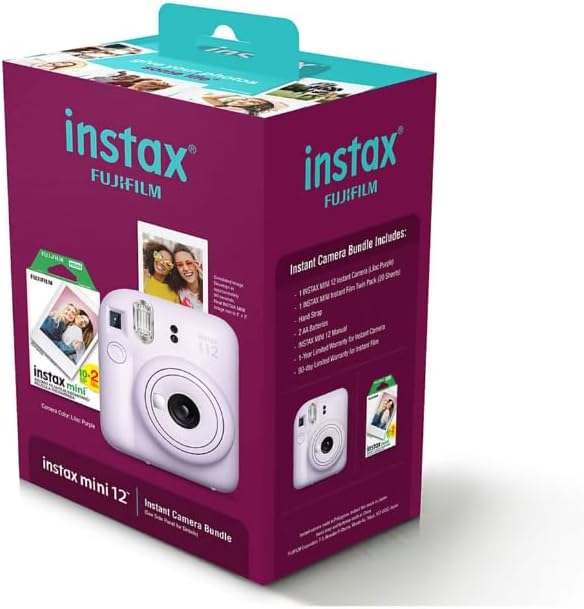 Fujifilm Instax Mini 12 Sofortbildkamera mit Bonusfilm, 20 Blatt - Flieder (Lila)