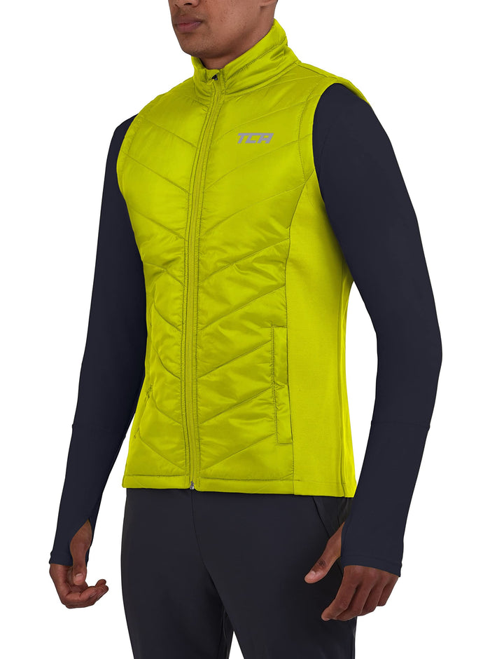 TCA Herren Excel Runner Leichte und gepolsterte Weste mit Reissverschlusstaschen, Licht Grün