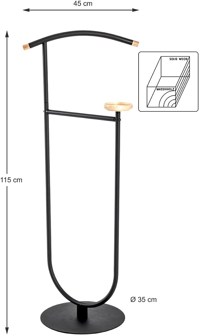 HAKU Möbel Herrendiener, Massivholz, schwarz-buche, B 45 x T 34 x H 115 cm
